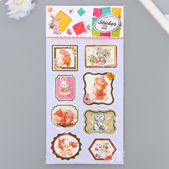 Наклейка двухслойная «Милые звери», с золотой обводкой, 26.5×13 см