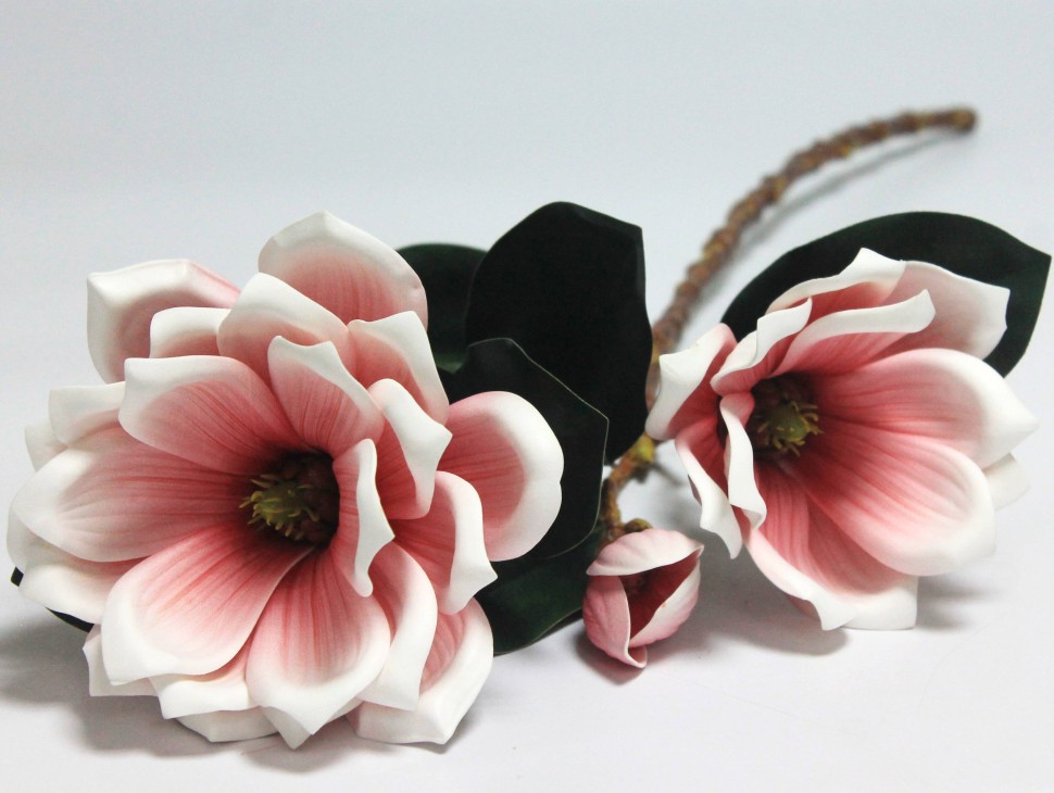 В12159 Б/С Магнолия 2 большие гол.и бутон элитный латекс 80см