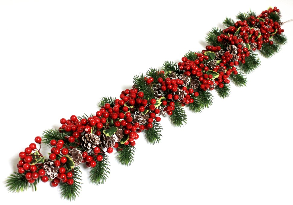 ЛЗ12040 Б/С Лиана еловая мерцающее серебро с ягодами и шишками 120см