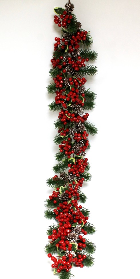 ЛЗ12040 Б/С Лиана еловая мерцающее серебро с ягодами и шишками 120см