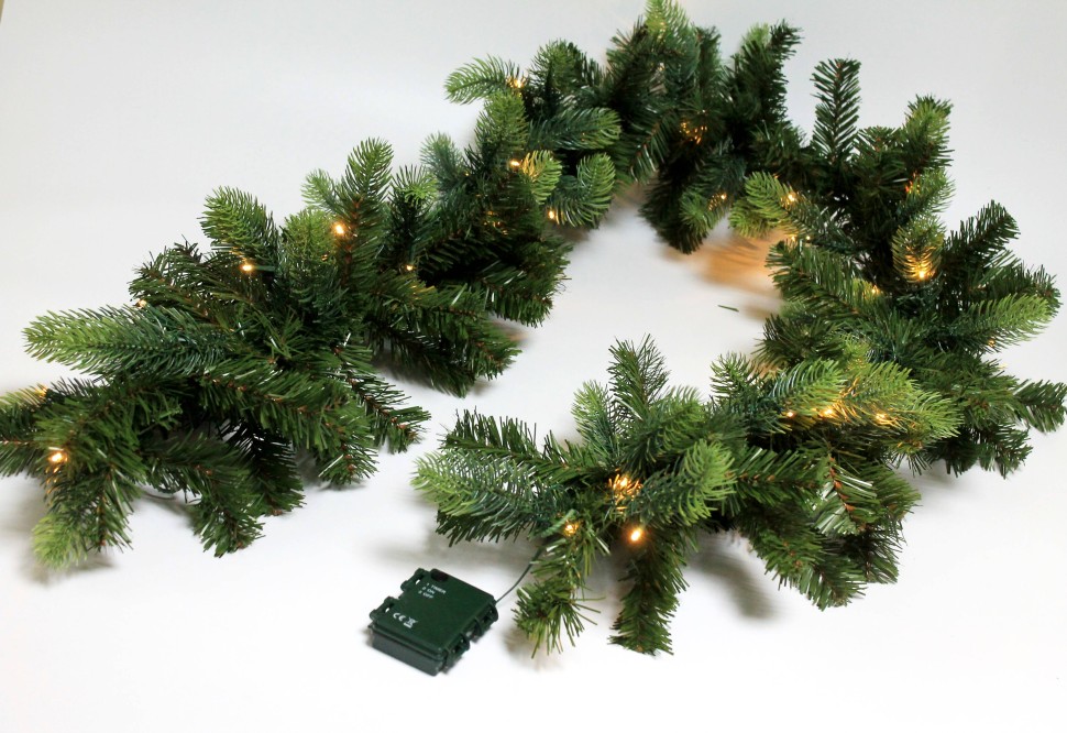 ЛЗ12007 Б/С Гирлянда хвойная пушистая с гирляндой.Литая и ПВХ 190см