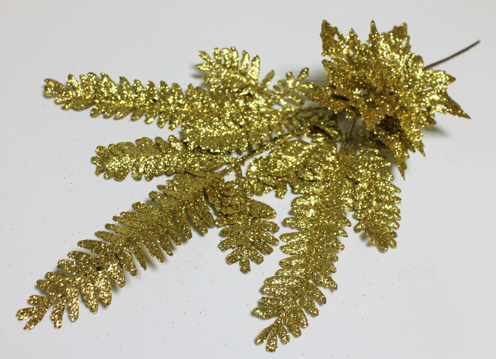 В12036 Б/С Ветка пуансеттия мерцающая 46см (12шт)