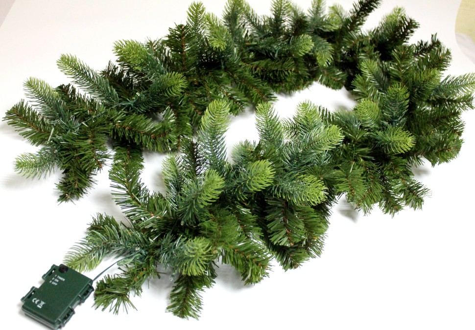 ЛЗ12007 Б/С Гирлянда хвойная пушистая с гирляндой.Литая и ПВХ 190см