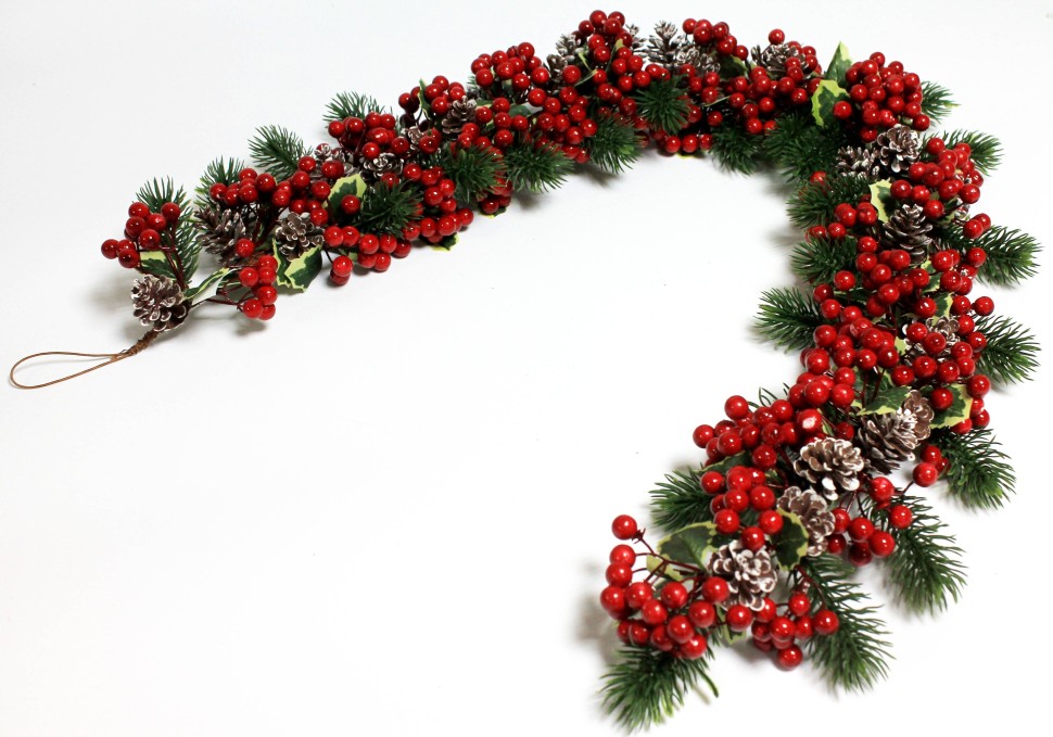 ЛЗ12040 Б/С Лиана еловая мерцающее серебро с ягодами и шишками 120см