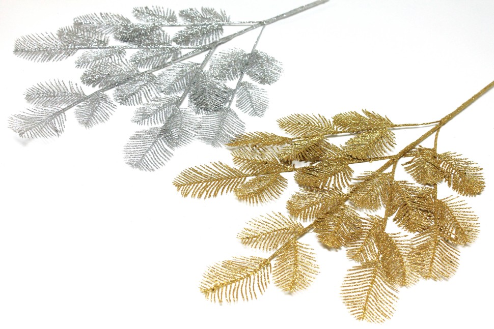 В12095 Б/С Ветка павлиний хвост мерцающ.5-ая высок.61см