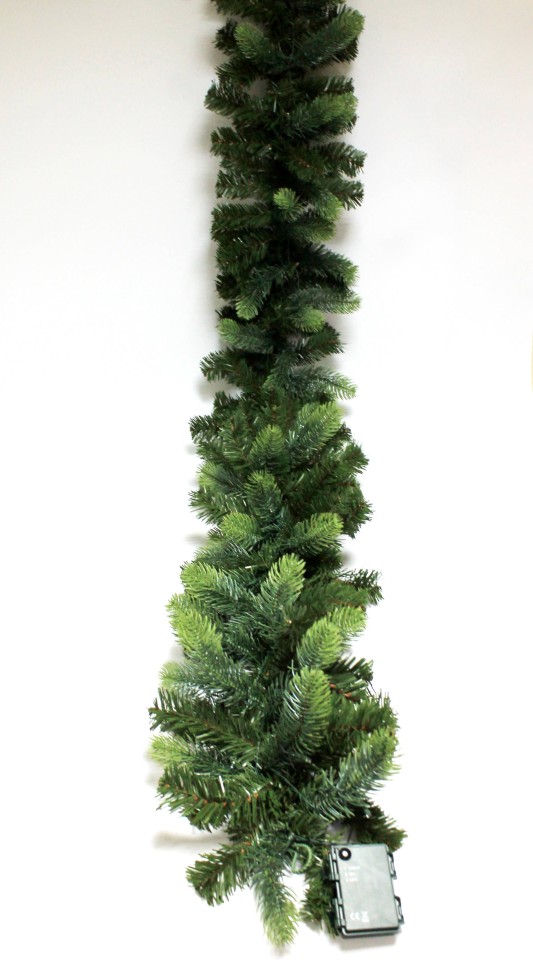 ЛЗ12007 Б/С Гирлянда хвойная пушистая с гирляндой.Литая и ПВХ 190см