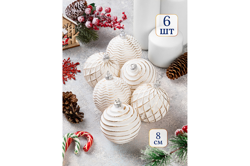 БЫЛО 968 руб! Набор 6 новогодних шаров 8*8 см