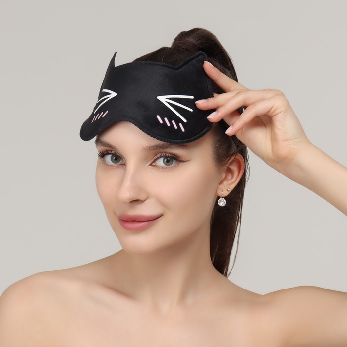 Маска для сна «Котяо», 19.5×12 см, резинка одинарная, чёрная