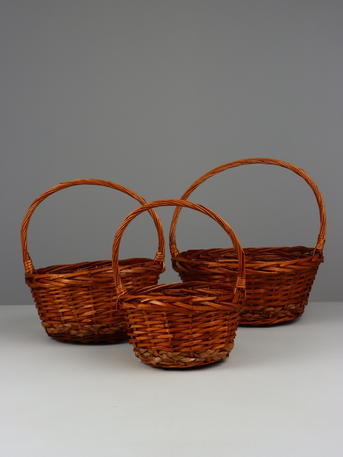 Корзина плетёная для хранения, ива, круглая, коричневая, набор 3 шт.