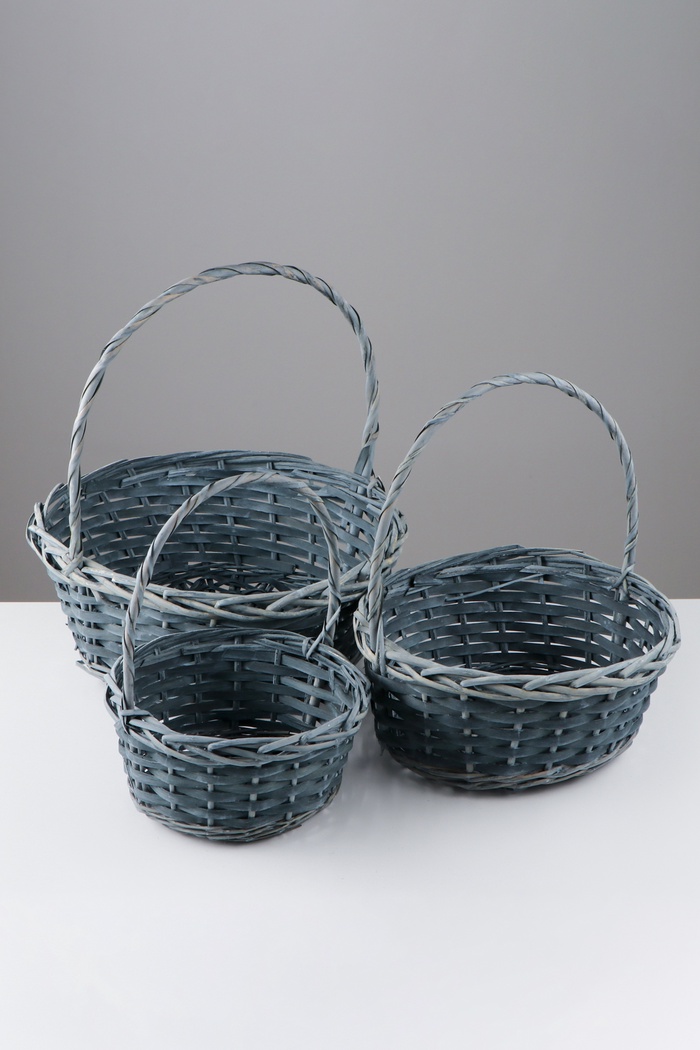 Корзина плетёная для хранения, ива, круглая, серая, голубая, набор 3 шт., Greengo