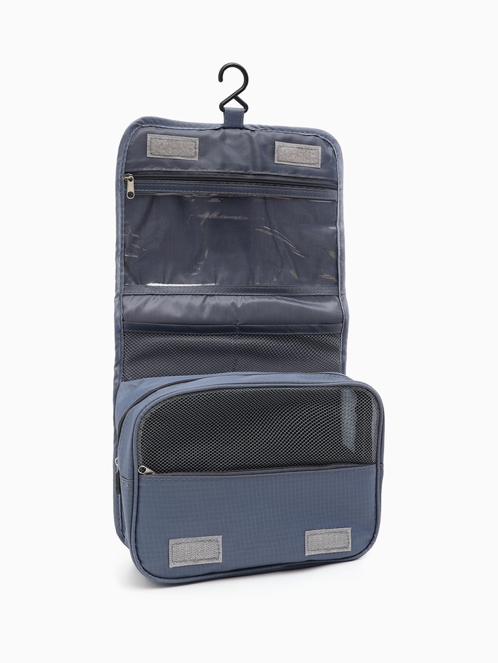 Косметичка-несессер дорожная на молнии, липучках, с крючком, с ручкой, однотонная, серая