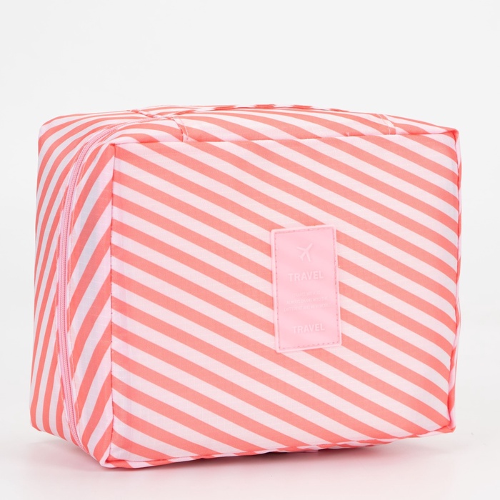 Косметичка-органайзер дорожная на молнии, с карманами, с полосками, розовая