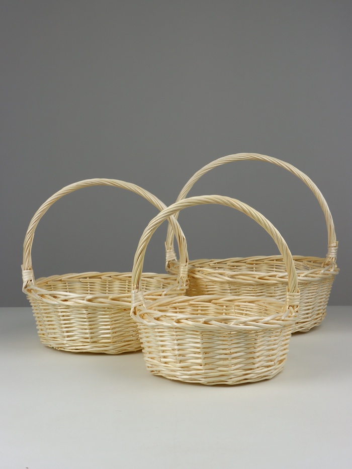 Корзина плетёная для хранения, ива, круглая, светлая, набор 3 шт.