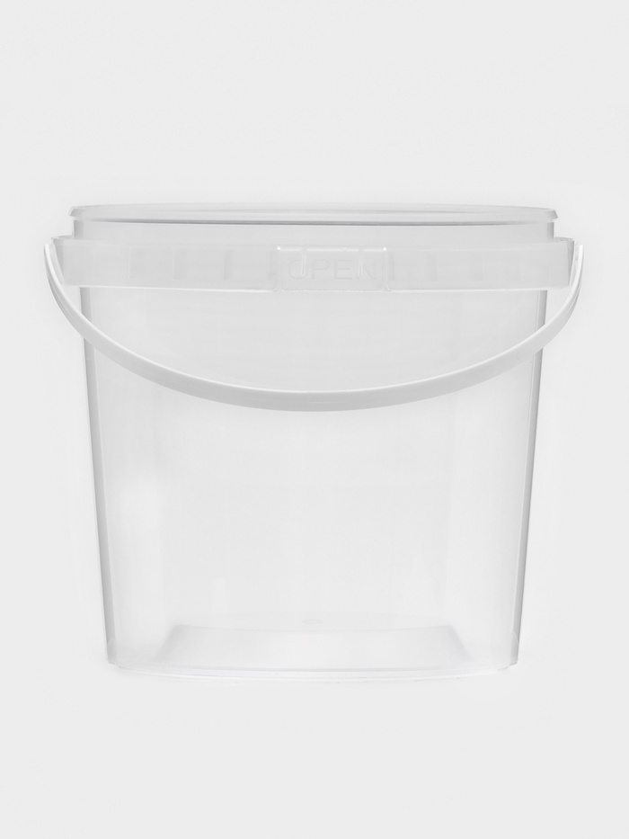 Ведро с ручкой одноразовое, пластик, 1 л, пищевое, прозрачное