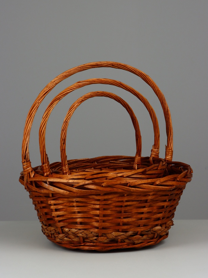 Корзина плетёная для хранения, ива, круглая, коричневая, набор 3 шт.