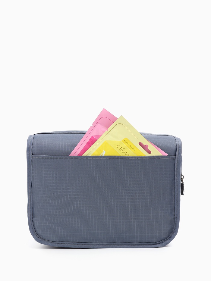 Косметичка-несессер дорожная на молнии, липучках, с крючком, с ручкой, однотонная, серая