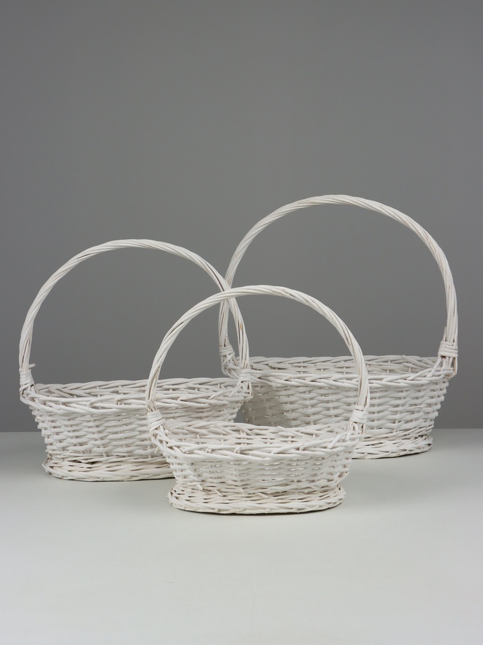 Корзина плетёная для хранения Fresno, ива, овальная, белая, набор 3 шт.