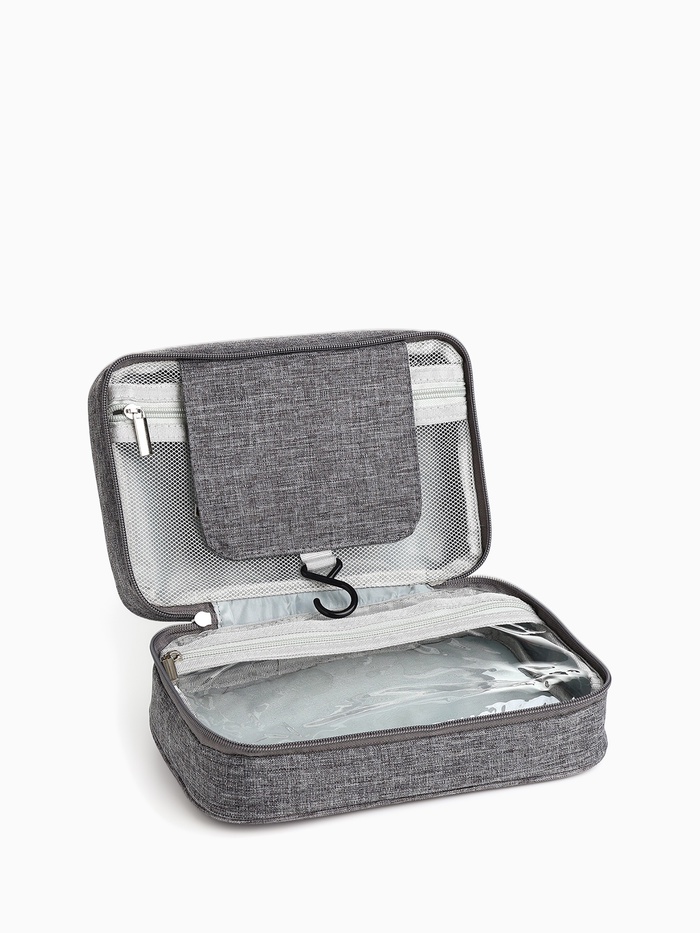 Косметичка-несессер дорожная на молнии, с крючком, с ручкой, серая