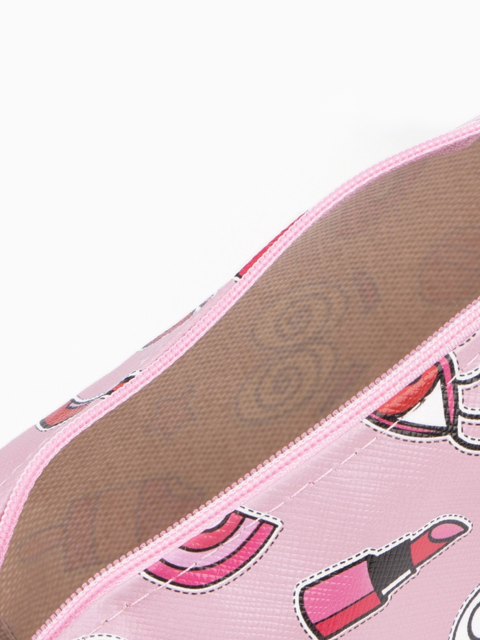 Косметичка-футляр маленькая, для косметики, лекарств, прокладок, с принтом, розовая