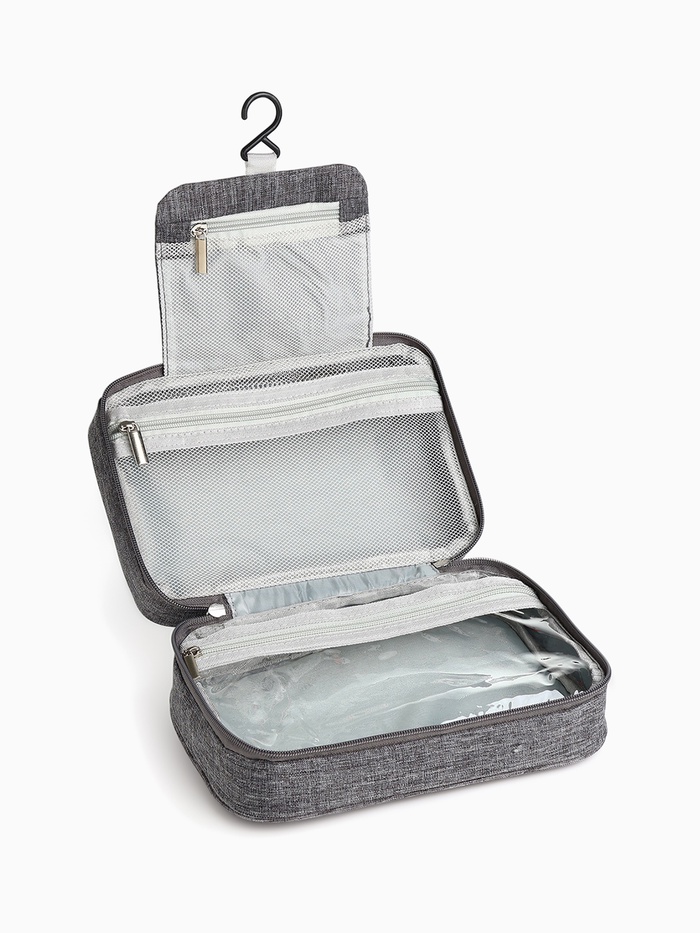 Косметичка-несессер дорожная на молнии, с крючком, с ручкой, серая