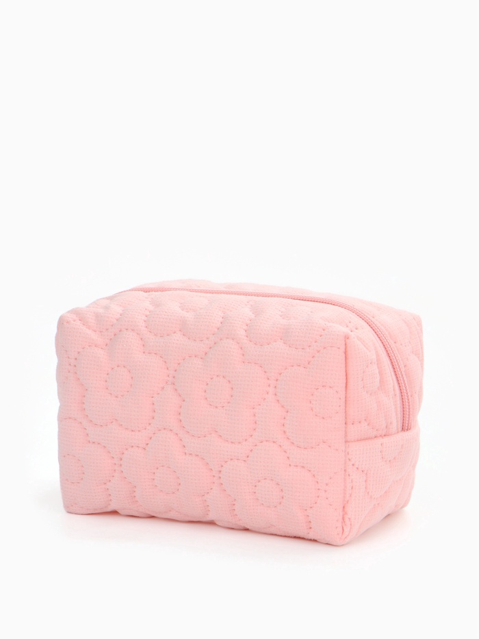 Косметичка объёмная на молнии, маленькая, с вышивкой, светло-розовая