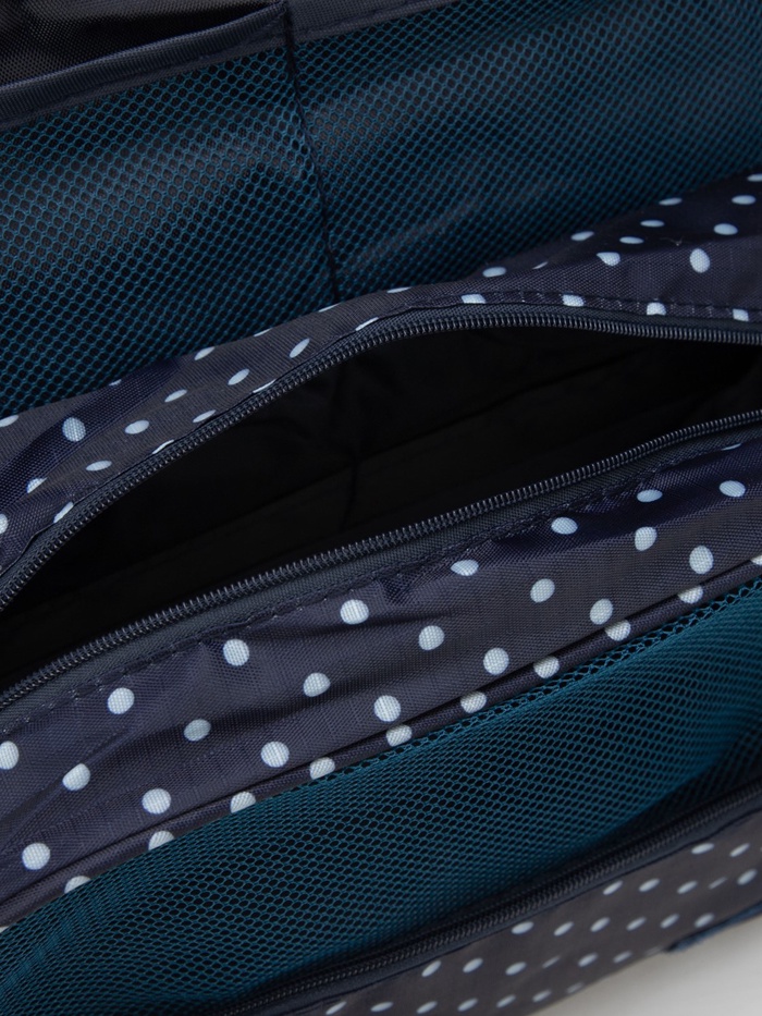 Косметичка-несессер дорожная на молнии, липучках, с крючком, с ручкой, в горошек, тёмно-синяя
