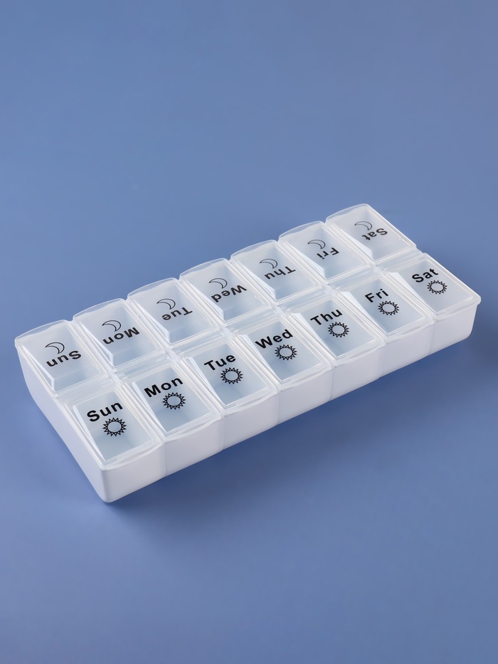 Таблетница - органайзер «Неделька», со съёмными ячейками, утро/вечер, 18.8×9×3 см, 7 контейнеров по 2 ячейки, белая