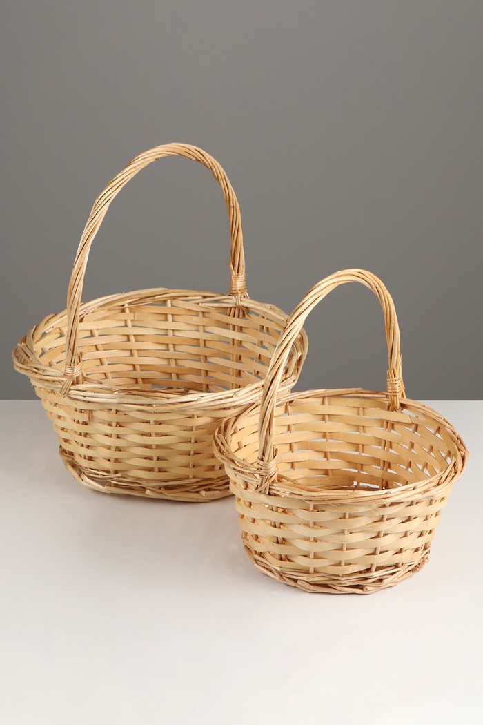 Корзина плетёная для хранения, ива, круглая, цвет натуральный, набор 2 шт.