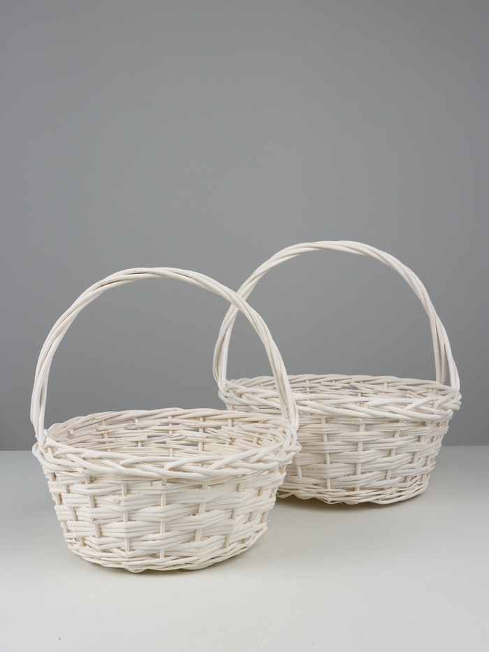 Корзина плетёная для хранения, ива, круглая, белая, набор 2 шт.