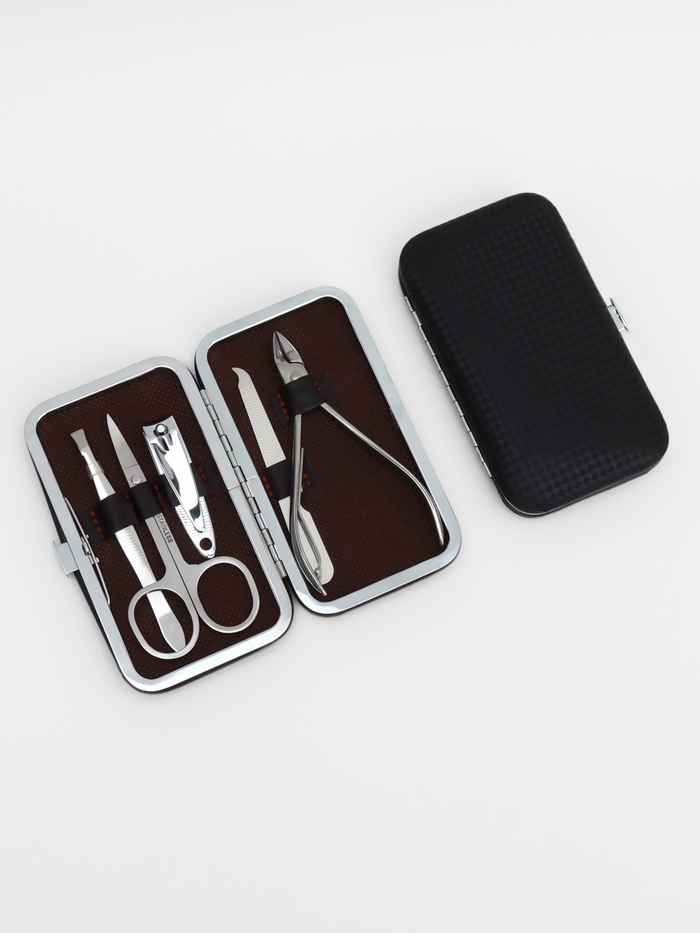 Набор маникюрный, 5 предметов, в футляре, чёрный