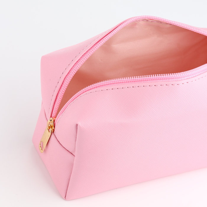 Косметичка женская на молнии, маленькая, объёмная, на подкладке, розовая
