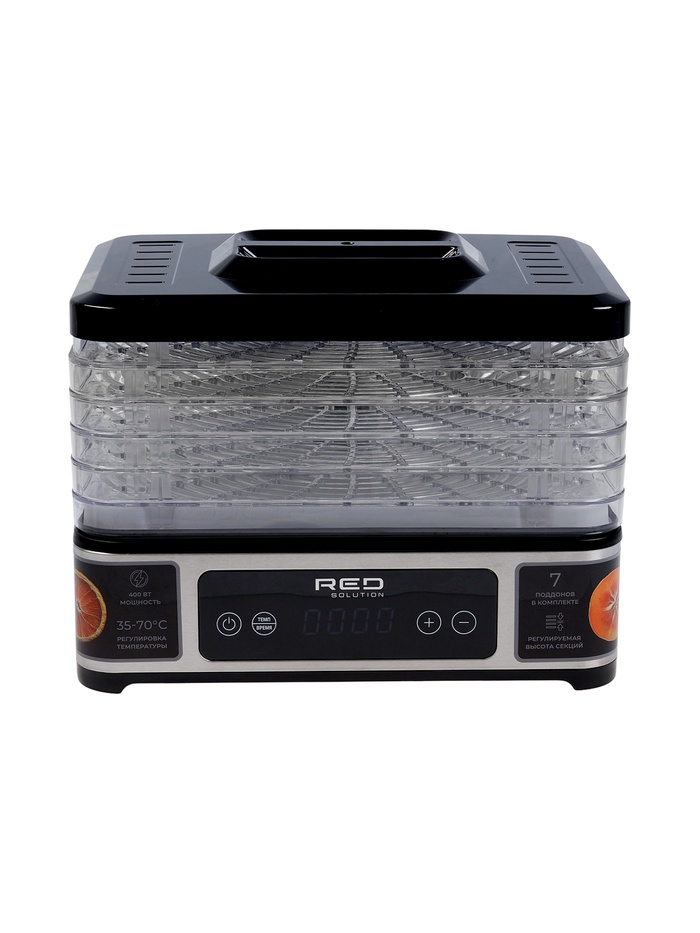 Сушилка для овощей и фруктов RED SOLUTION DD011V, 400 Вт, 35–70°C, 0.5–48 ч, 7 поддонов, серая