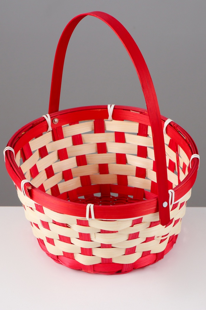 Корзина плетёная, 21×21×10 см, ручка h=14 см, бамбук, красная, Greengo
