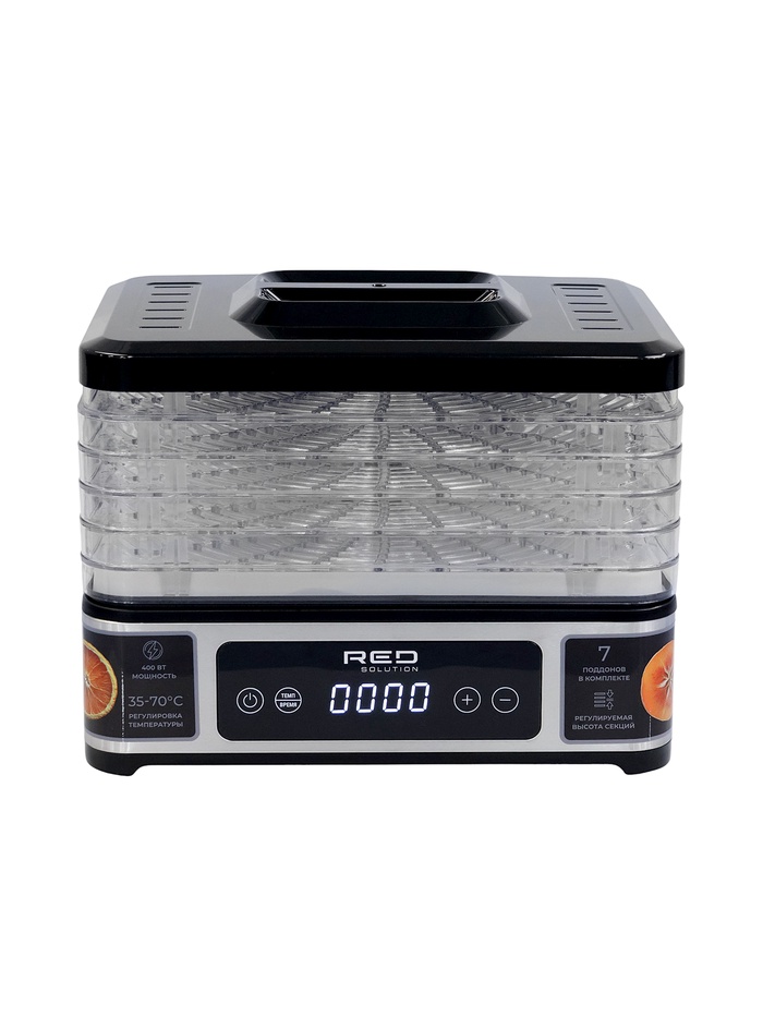 Сушилка для овощей и фруктов RED SOLUTION DD011V, 400 Вт, 35–70°C, 0.5–48 ч, 7 поддонов, серая
