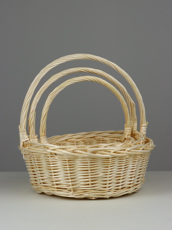 Корзина плетёная для хранения, ива, круглая, светлая, набор 3 шт.
