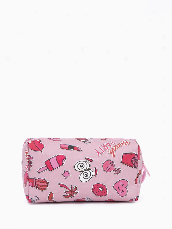 Косметичка-футляр маленькая, для косметики, лекарств, прокладок, с принтом, розовая