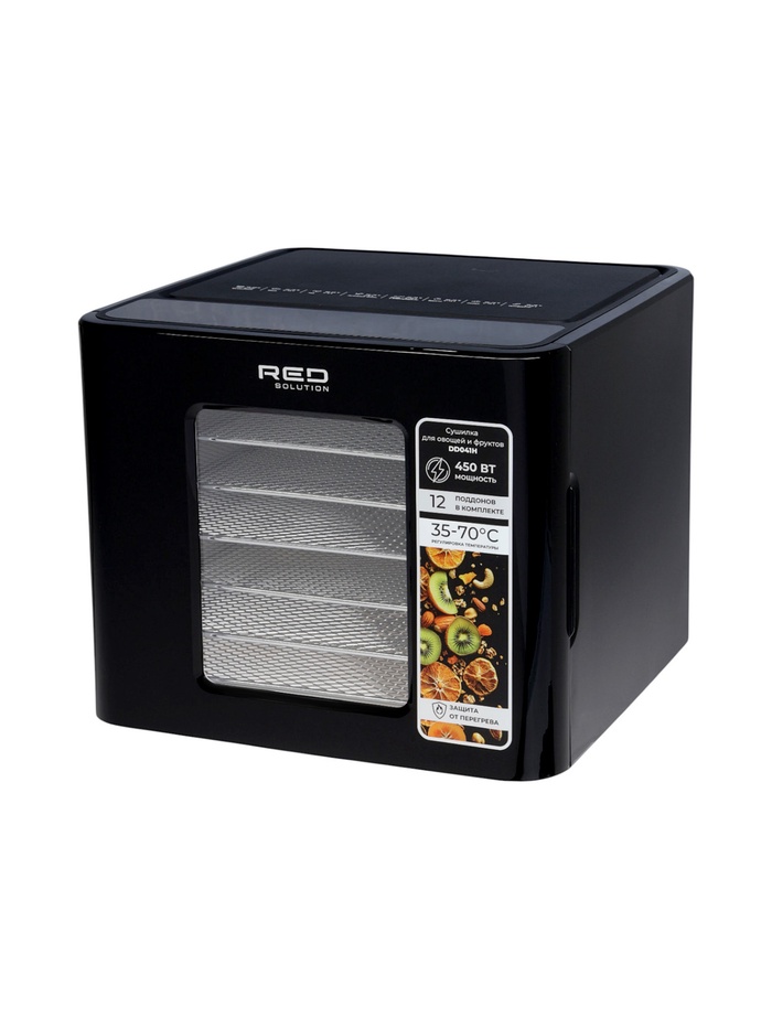 Сушилка для овощей RED Solution DD041H, 450 Вт, 12 поддонов, таймер, 35-70°C, сенсор, чёрная
