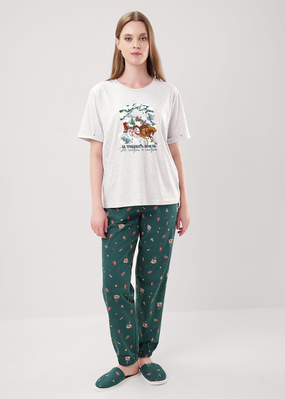 Ст.цена 2190р CLE LP15-1201/2 Пижама женская LP15-1201/2 меланж св.серый/т.зелёный