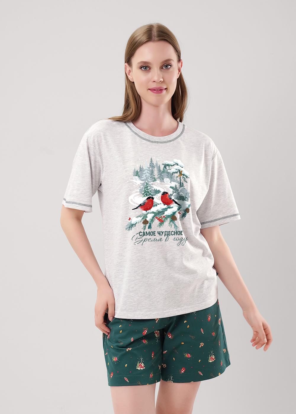 Ст.цена 1650р CLE LP15-1201 Пижама женская LP15-1201 меланж св.серый/т.зелёный