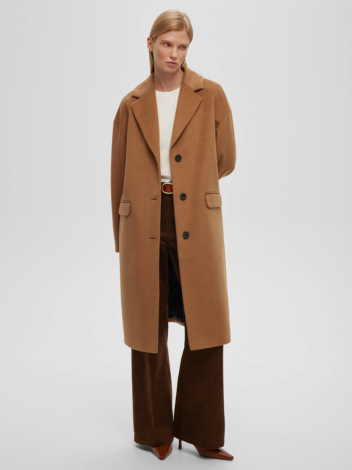 Пальто оверсайз однобортное, кэмел