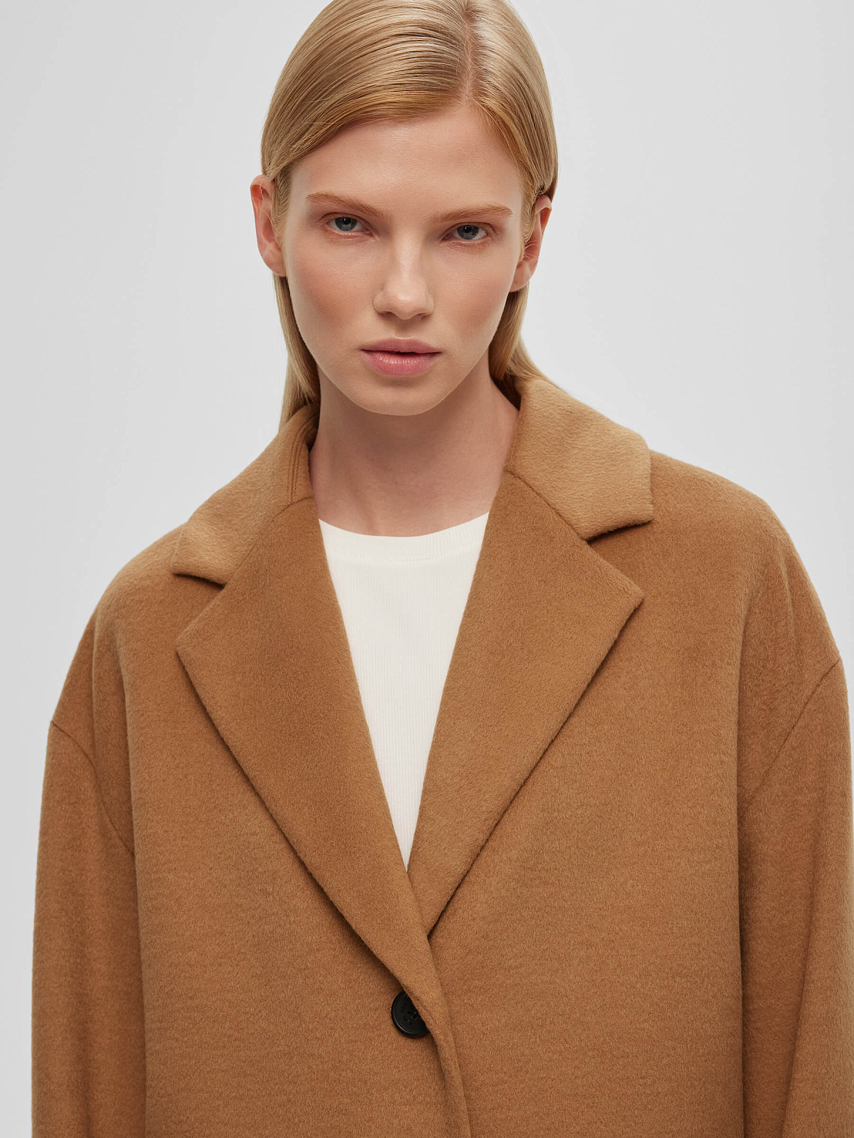 Пальто оверсайз однобортное, кэмел
