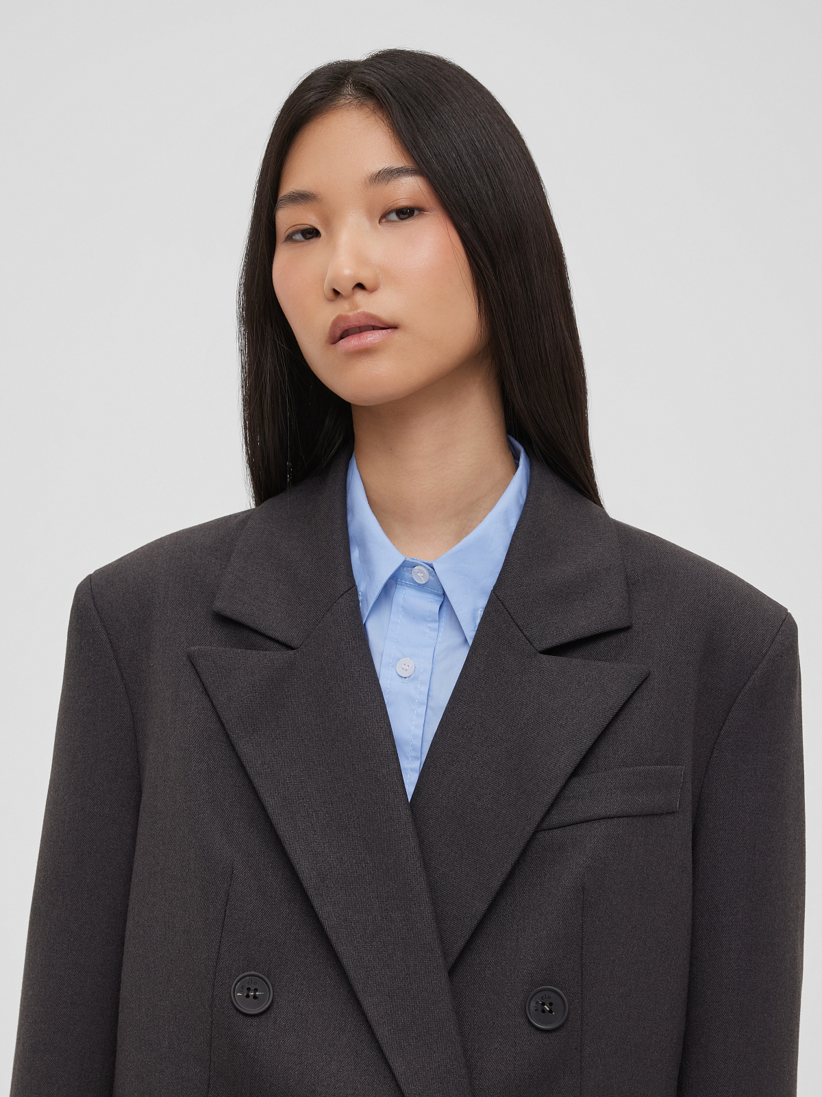 Жакет свободного кроя двубортный, графитовый