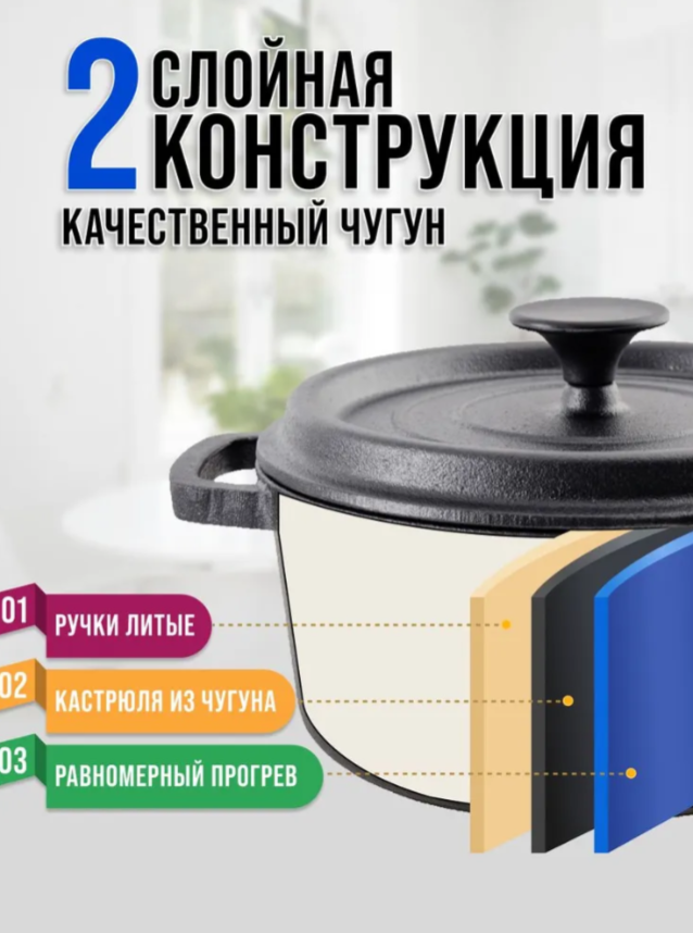 АКЦИЯ 1777р. 3500р.29813 Кастрюля 3 л с/кр 22 см чугун МВ (х4)