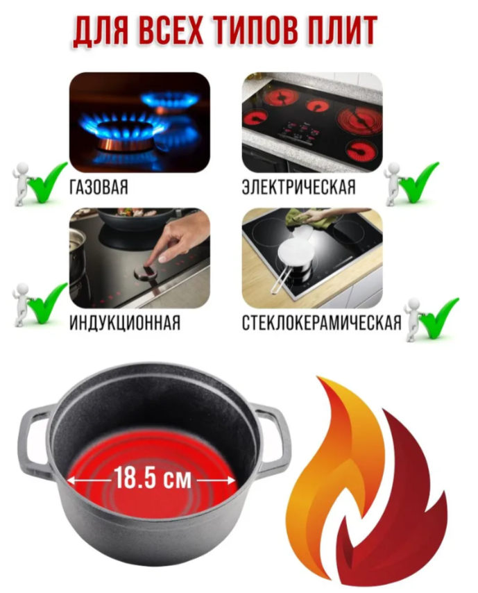 АКЦИЯ 1777р. 3500р.29813 Кастрюля 3 л с/кр 22 см чугун МВ (х4)