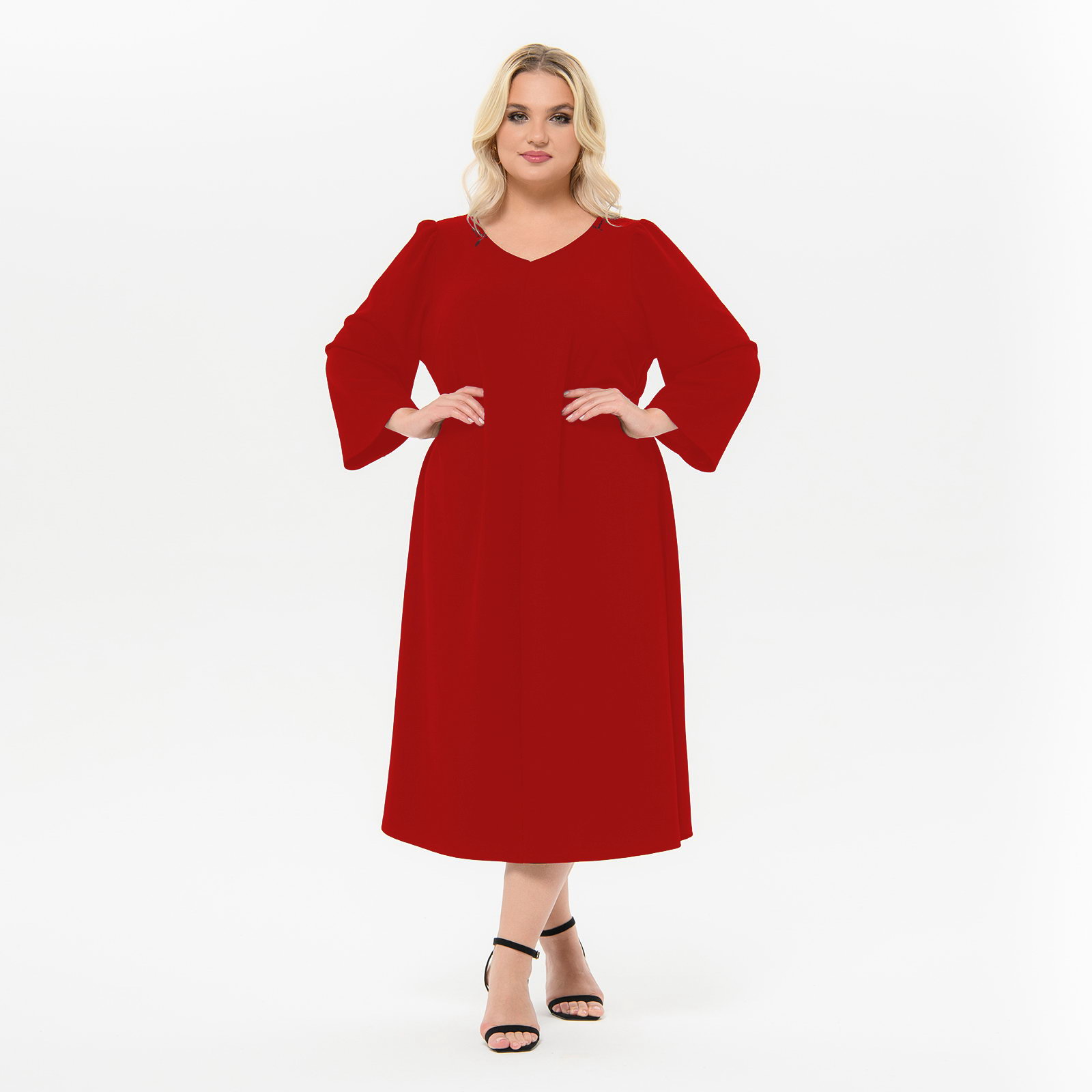 Платье А-силуэта, из плательного крепа, красное