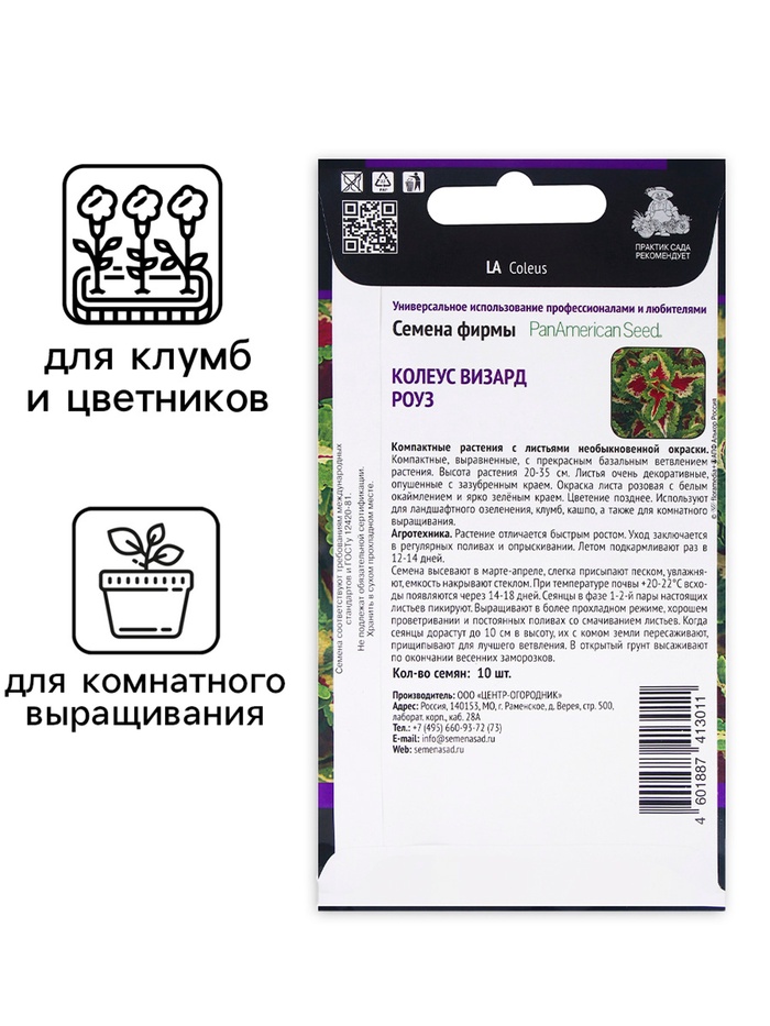 Семена цветов Колеус Визард Роуз, 10шт