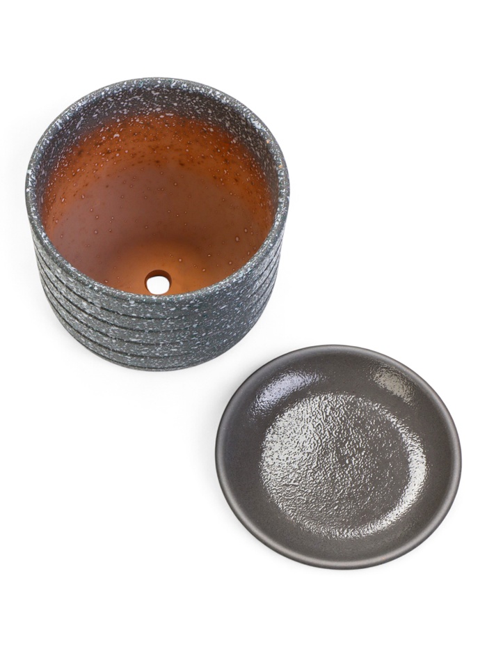 Горшок для цветов «Пряности», 800 мл, d=12 см, h=10.5 см, керамический, с поддоном, серый