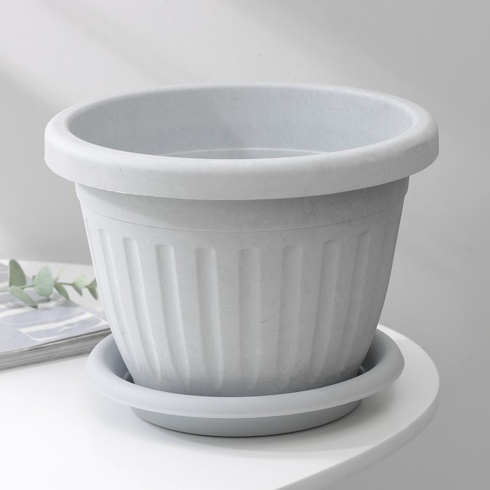 Горшок для цветов с поддоном «Сильвер ЭКО», 4 л, d=23 см, пластиковый, серый