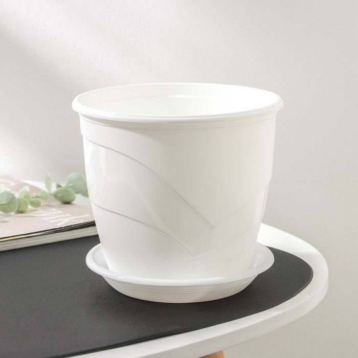 Горшок для цветов с поддоном «Венеция», 2 л, d=16 см, белый