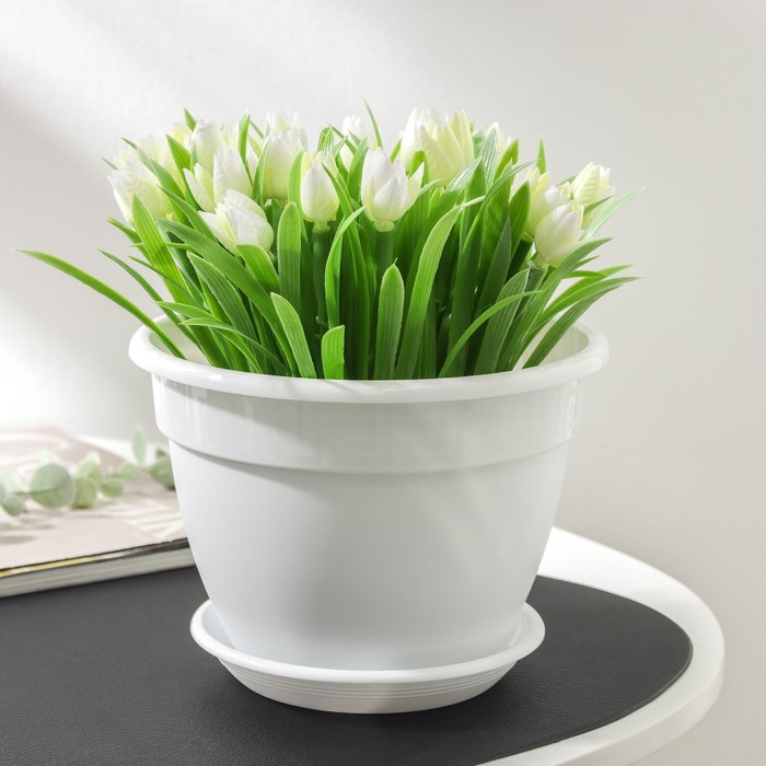 Горшок для цветов с поддоном «Антик», 1.6 л, d=17 см, пластиковый, белый